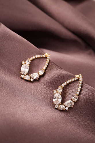 Zircon Taşlı Gold Renk Oval Abiye Küpe