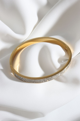 Gold Renk Sıra Taşlı Çelik Kelepçe Bileklik