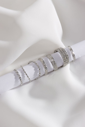 7 Adet Gümüş Renk Çoklu Yüzük Seti