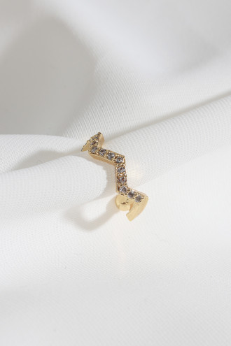 Asimetrik Taşlı Sıkıştırmalı Tek Gold Renk Kıkırdak Küpe