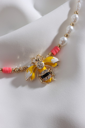 Arı Fügür Nar Çiçeği Fimo Detaylı İnci Kolye