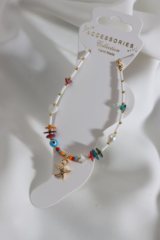 Beyaz Boncuklu Gold Renk Deniz Yıldızı Detay Halhal