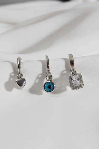 3'Lü Baget Figürlü Gümüş Renk Küpe