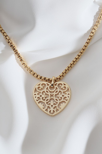 Gold Renk Motifli Kalp Kolye