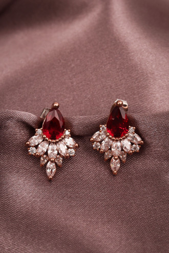 Kırmızı Taşlı Rose Abiye Küpe