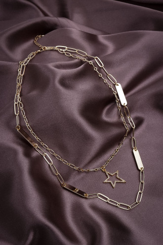 Yıldız Uçlu Gold Renk 2'Li Zincir Kolye