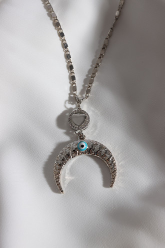 Ay Şekilli Gümüş Renk Kolye