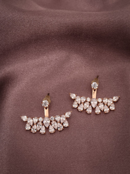 Zircon Taşlı Kulak Altı Rose Abiye Küpe