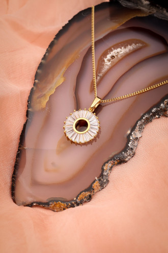 Baget Taşlı Yuvarlak Gold Renk Kolye