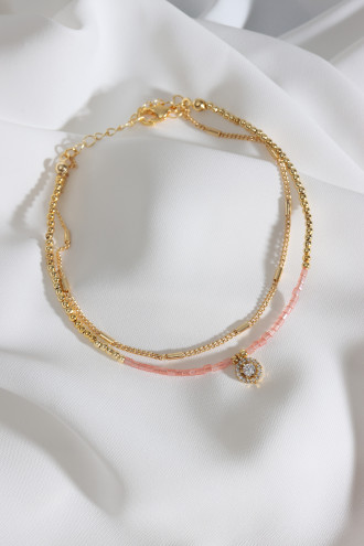 Zircon Taşlı Charm Sallantılı Gold Renk Halhal Zircon Taşlı Charm Sallantılı Gold Renk Halhal