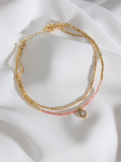 Zircon Taşlı Charm Sallantılı Gold Renk Halhal Zircon Taşlı Charm Sallantılı Gold Renk Halhal