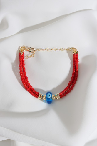 Nazar Boncuklu Kırmızı Boncuk Bileklik