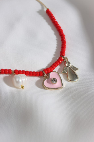 Kalp Charmlı Kırmızı Halhal