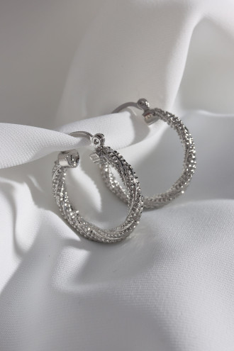 Dokulu Gümüş Renk Vintage Halka Küpe