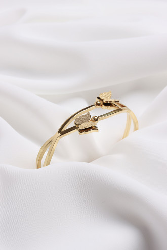 Çelik Kelebekli Gold Renk Kelepçe Bileklik