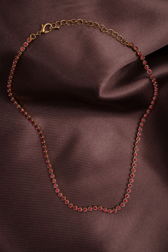 Pembe Taşlı Tam Tur Gold Renk Kısa Kolye