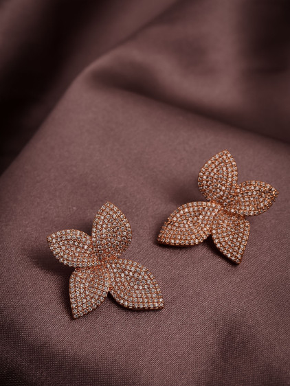 Zircon Taşlı Rose Çiçek Abiye Küpe