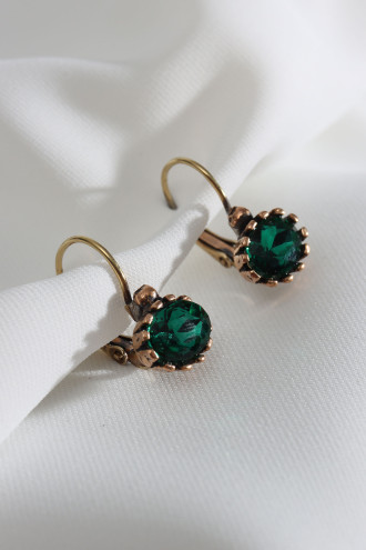 Oval Yeşil Taşlı Otantik Küpe