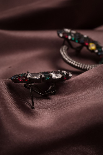 Renkli Zircon Taşlı 925 Ayar Gümüş Antrasit Abiye Küpe 17,52Gr