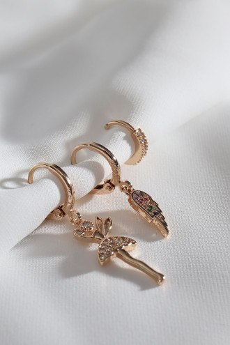 Vip Collectıon 3'Lü Melek Figür Gold Renk Halka Küpe