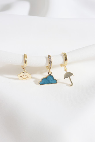 3'Lü Bulut Figürlü Gold Renk Küpe 3'Lü Bulut Figürlü Gold Renk Küpe