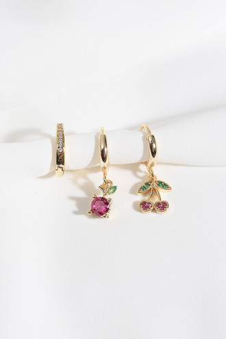 3'Lü Kiraz Figürlü Zircon Gold Renk Küpe 3'Lü Kiraz Figürlü Zircon Gold Renk Küpe