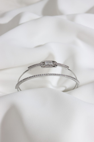 Çift Sıralı Gümüş Renk Kelepçe Bileklik