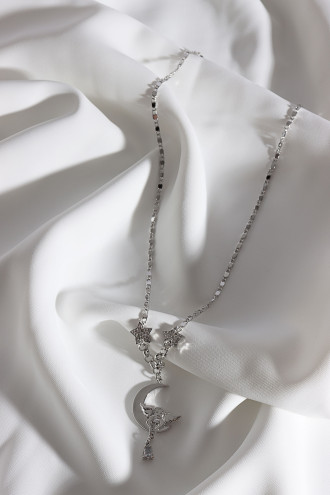 Melek Uçlu Taş Sallantılı Gümüş Renk Yıldız Detay Kolye