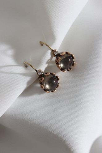 Yuvarlak Antrasit Saydam Taşlı Otantik Küpe