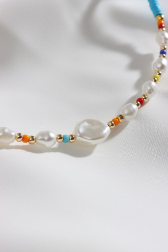 Mavi Fimo İnci Detay Boncuk Kolye