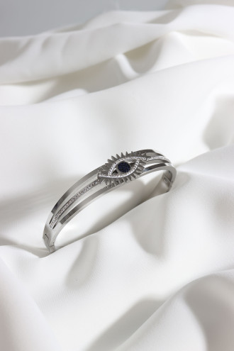 Göz Figürlü Gümüş Renk Çelik Kelepçe Bileklik Göz Figürlü Gümüş Renk Çelik Kelepçe Bileklik