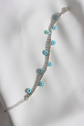 Mavi Nazarlı Su Yolu Gümüş Renk Bileklik