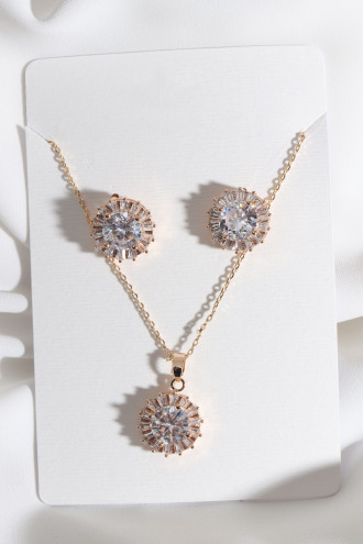 Baget Taşlı Yuvarlak Model Gold Renk Abiye Set Baget Taşlı Yuvarlak Model Gold Renk Abiye Set