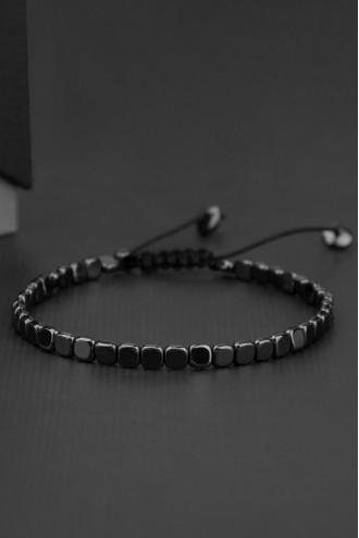 Gri Kare Boncuklu Asansörlü Erkek Bileklik