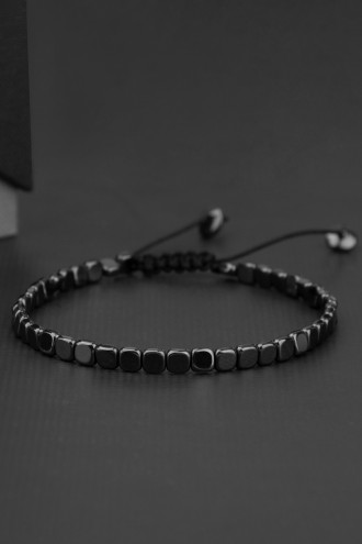 Gri Kare Boncuklu Asansörlü Erkek Bileklik