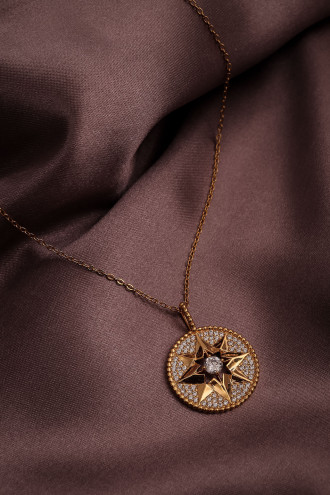 Zircon Taşlı Gold Renk Yıldız Uzun Kolye