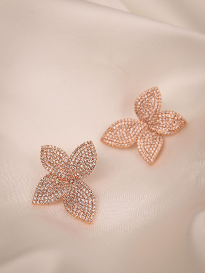 Zircon Taşlı Rose Çiçek Abiye Küpe