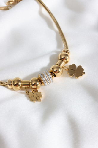 Dorika Model Yonca Figürlü Gold Renk Çelik Bileklik