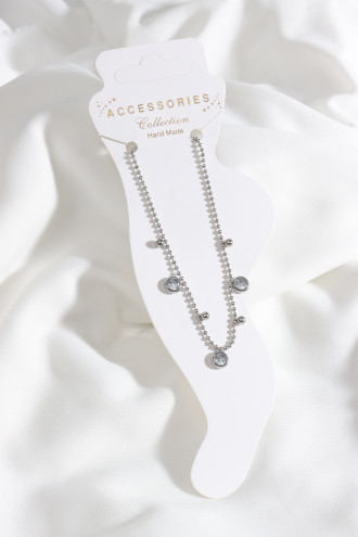 Çelik Taş Detaylı Gümüş Renk Zincir Halhal