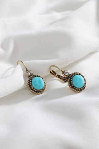 Mavi Taşlı Yuvarlak Otantik Küpe