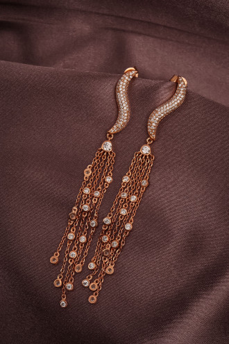 Rose Kaplama Zircon Taşlı Zincir Sallantılı 925 Ayar Gümüş Küpe 7,36Gr