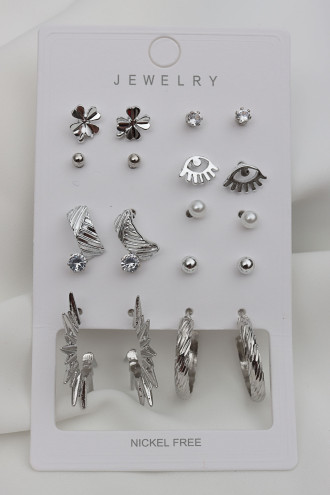 10 Çift Set Gümüş Renk Küpe