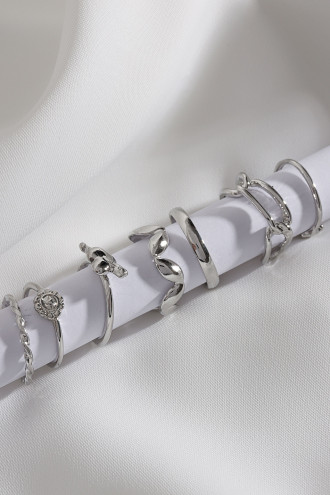 7 Adet Gümüş Renk Çoklu Yüzük Seti