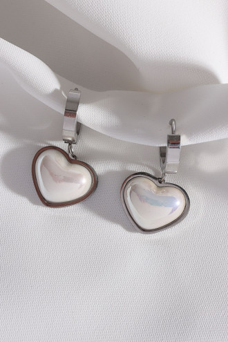 Çelik Sedef Taşlı Gümüş Renk Kalp Küpe