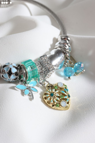 Çelik Model Mavi Kalp Charm Bileklik