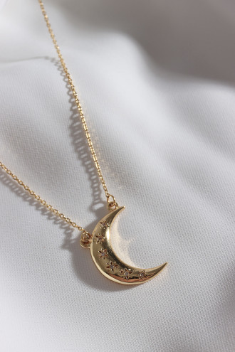 Zircon Taşlı Gold Renk Ay Kolye