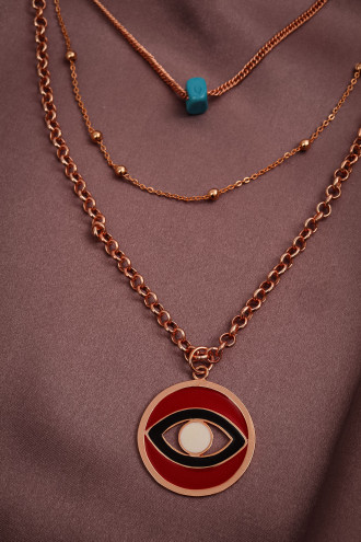 Mavi Boncuklu Göz Figürlü 3'Lü Rose Kolye