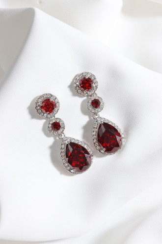 Damla Zircon Taşlı Kırmızı Abiye Küpe Damla Zircon Taşlı Kırmızı Abiye Küpe