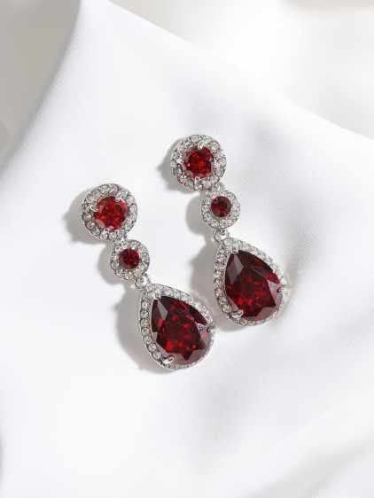 Damla Zircon Taşlı Kırmızı Abiye Küpe Damla Zircon Taşlı Kırmızı Abiye Küpe