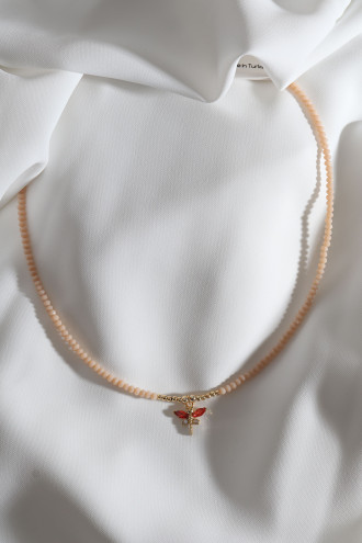 Krem Boncuklu Yusufcuk Uç Gold Renk Kolye